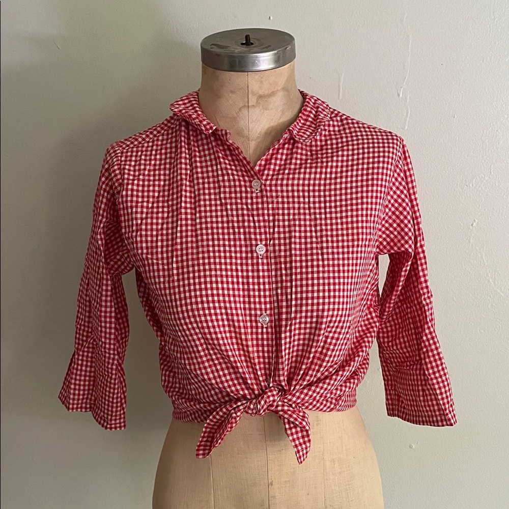 Red Gingham Button-Up Blouse